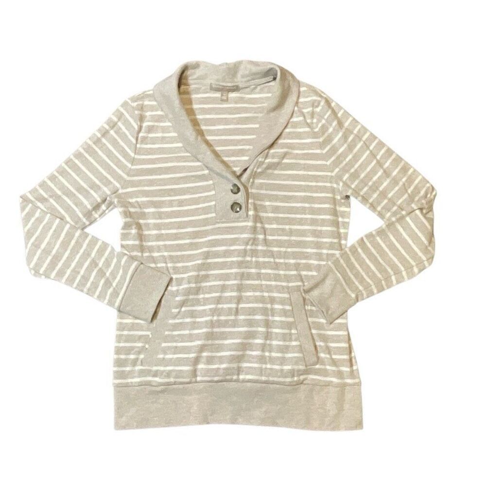 Banana Republic Mens Striped Shawl Collar Pullover Sweater Cream Tan Medium